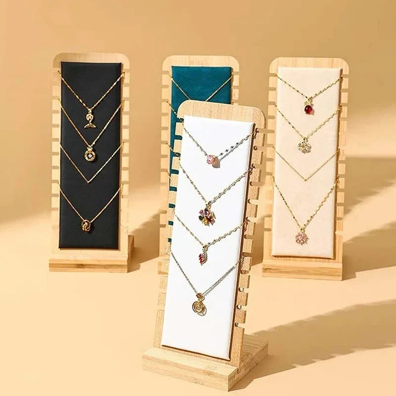 New Solid Bamboo Wood Jewelry Display Stand Necklace Showcase Holder Pendant Long Chain Handing Organizer Holder For Necklaces