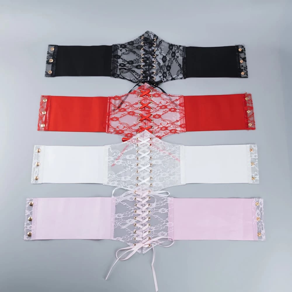 Transparent Lace PVC Wide Ladies's Girdle Retro Waist Decorate Cover gold Button Link Elastic corset For Women Wear outside