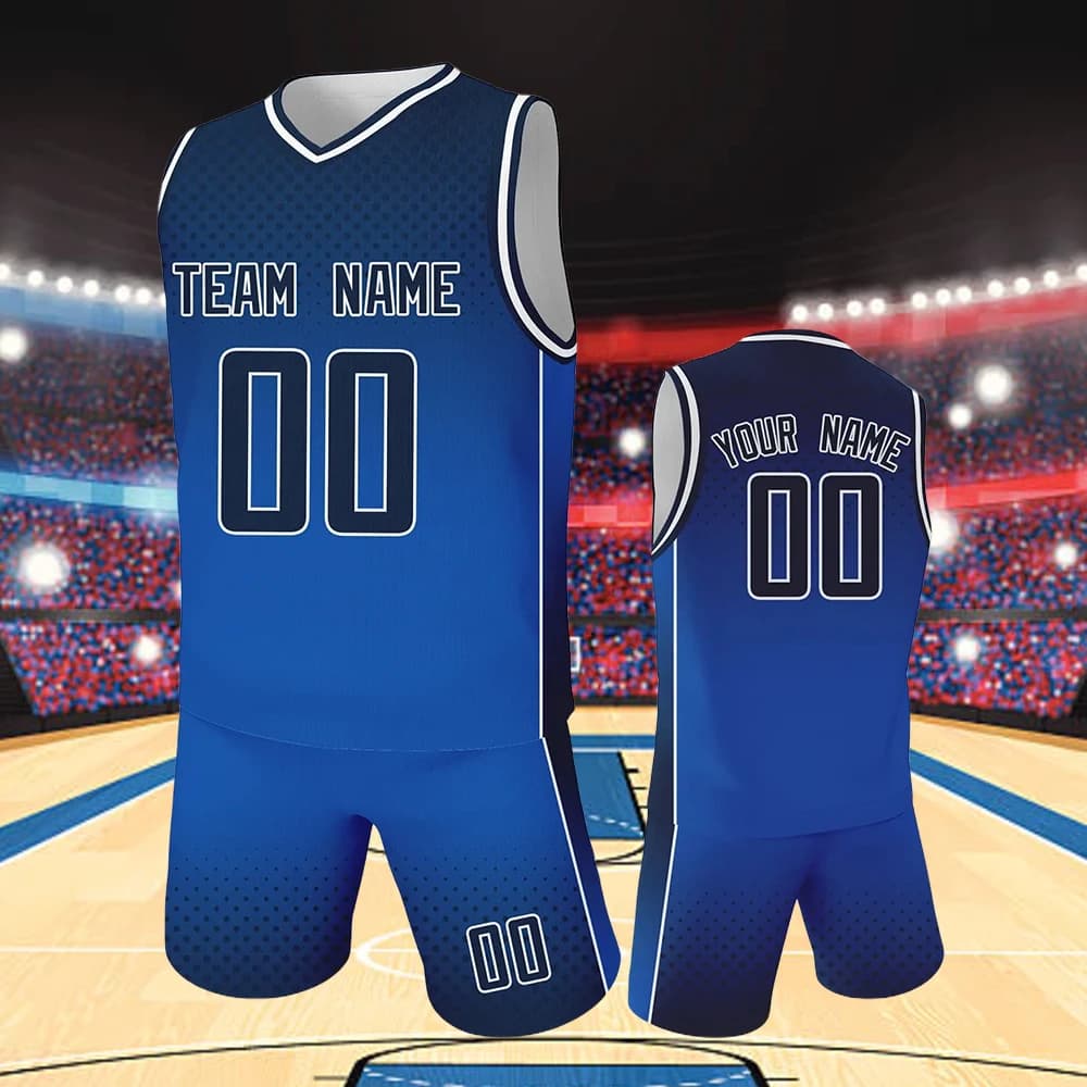 Custom Kids Basketball Jersey Set with Name Number Gradient Blue Basketball Team Uniform Boys Girls Fans Tank Top 3-14Y