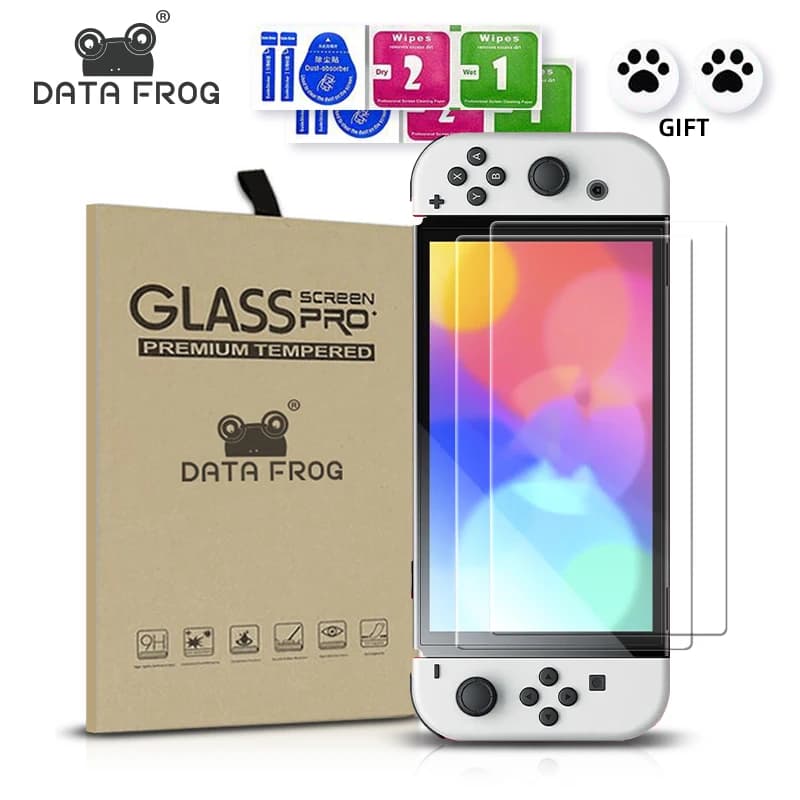 DATA FROG Tempered Glass Screen Protector Compatible-Nintendo Switch OLED 9H HD Clear Glass Film for Nintendos Switch OLED