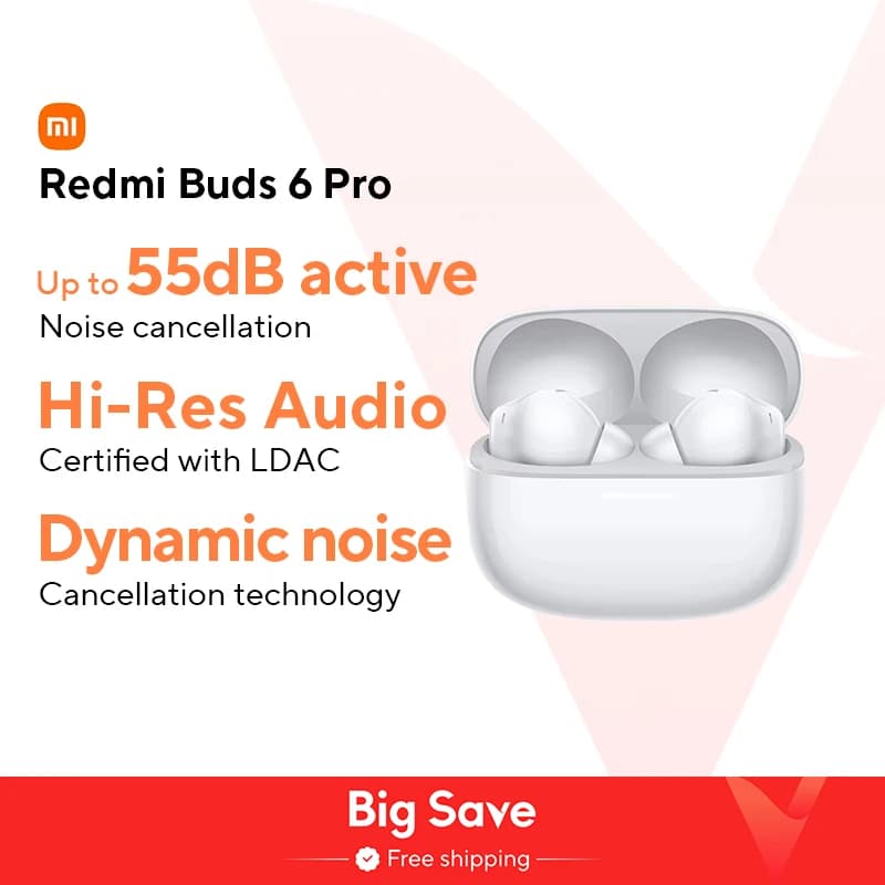 Global Version Xiaomi Redmi Buds 6 Pro Up to 55 dB active noise cancellation Hi-Res Audio with LDAC Built-in dimensional audio