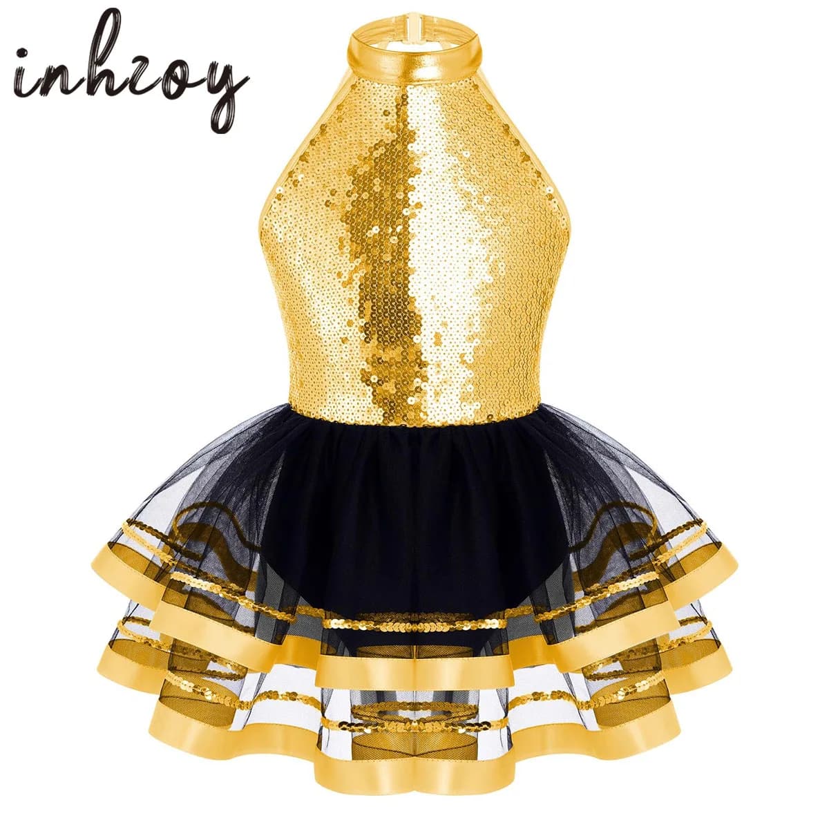 Kids Girls Ballet Dance Dress Sequins Gymnastics Leotard Tutu Skirt Latin Jazz Ballroom Dance Performance Costume Dancewear