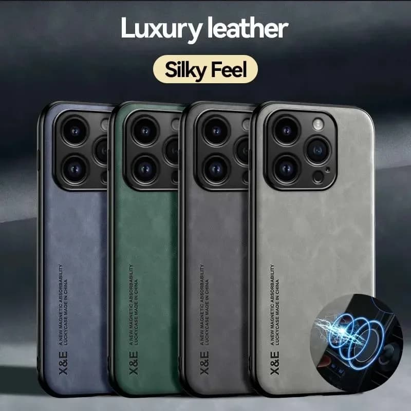 Luxury Leather Case For iPhone 16 16e 15 14 13 12 11 Pro Max Plus 13 12 Mini X XS SE 8 7 Cover With Metal Plate Support Car Hold