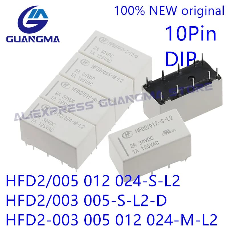 50PCS HFD2 10pin HFD2/012-S-L2 HFD2-005-M-L2-D HFD2-024-S-L2-D Magnetic latching relay HFD2-003V 5V 12V 24VDC S-M-L2-D