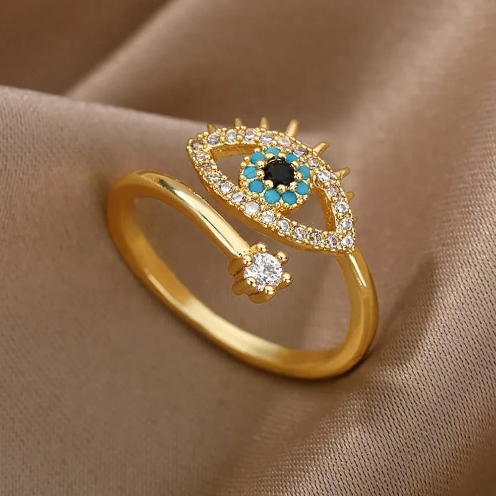 Gold Silver Color Evil Eye Open Rings For Women Crystal Eye Adjustable Finger Ring Female Fashion Party Jewelry Accessories