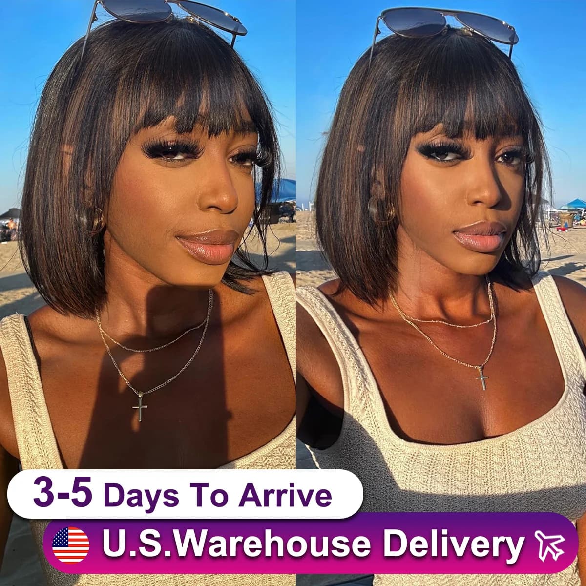 Brazilian Human HairBob WigMade Wig for Women Brown Honey ColorStraight Short Bob Wigs Human Hair Wig With Bangs with Bangs 2x1