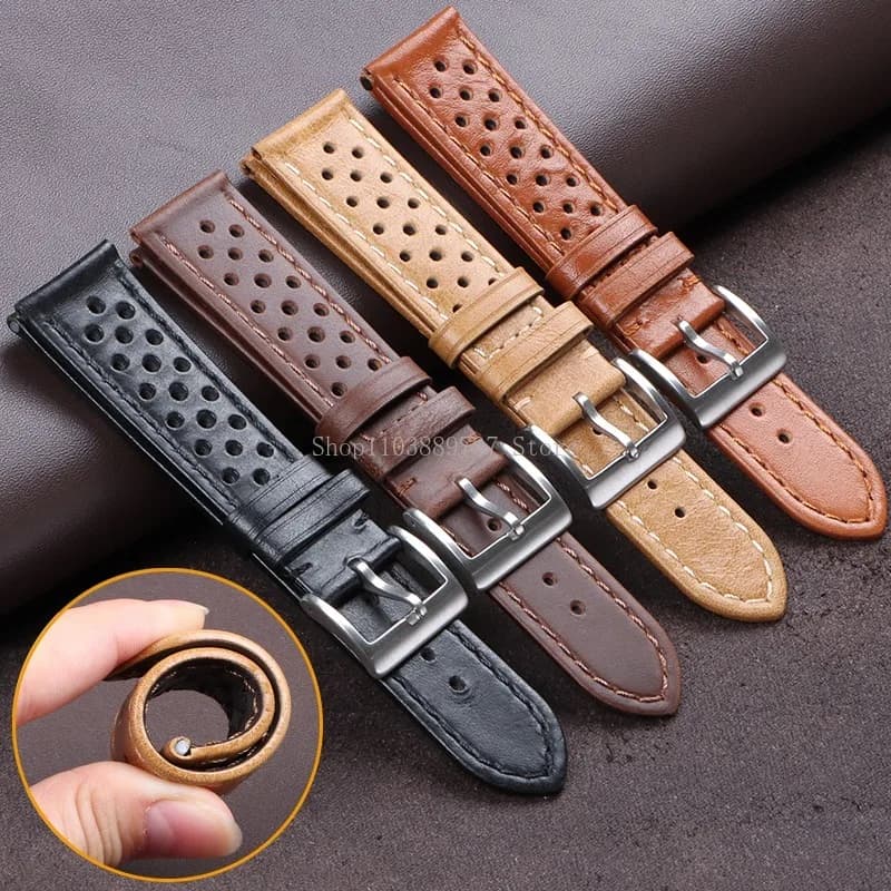 18mm 20mm 22mm Vintage Genuine Leather Strap Men Women Universal Cowhide WatchBand Breathable Bracelet Sport Wristbelt Accessory