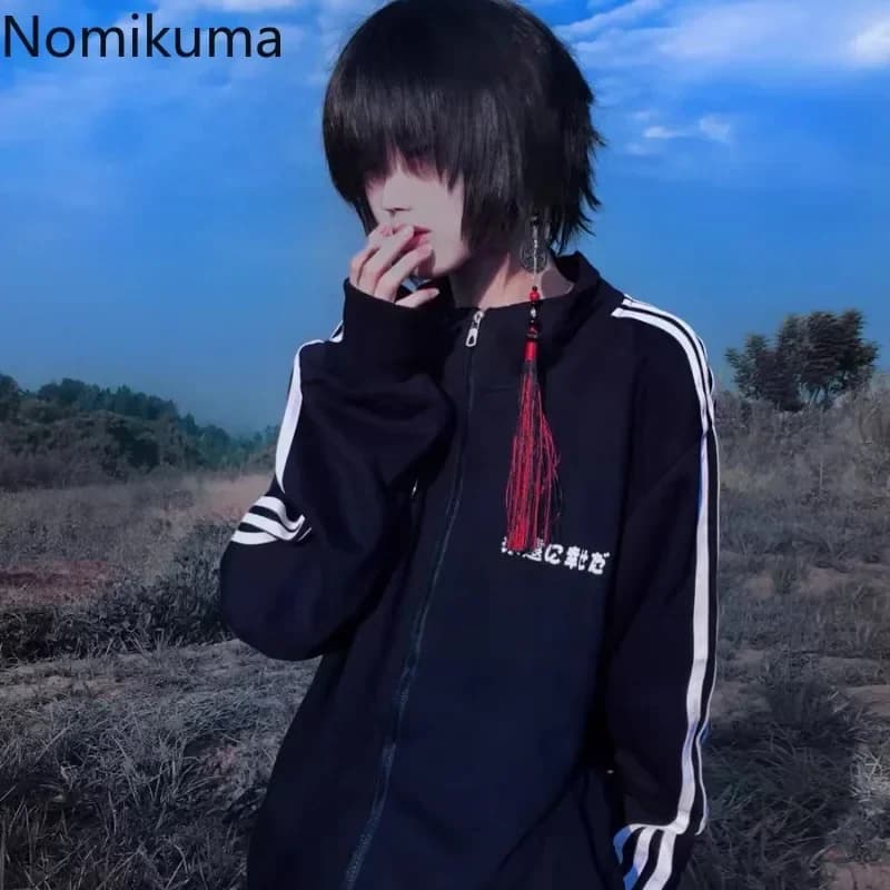 Preppy Syle Blue Long Sleeve Zip Up Sweatshirts Coat Stand Neck Casual Y2k Tops Fashion Japanese Hoodies 2024 Women Clothing