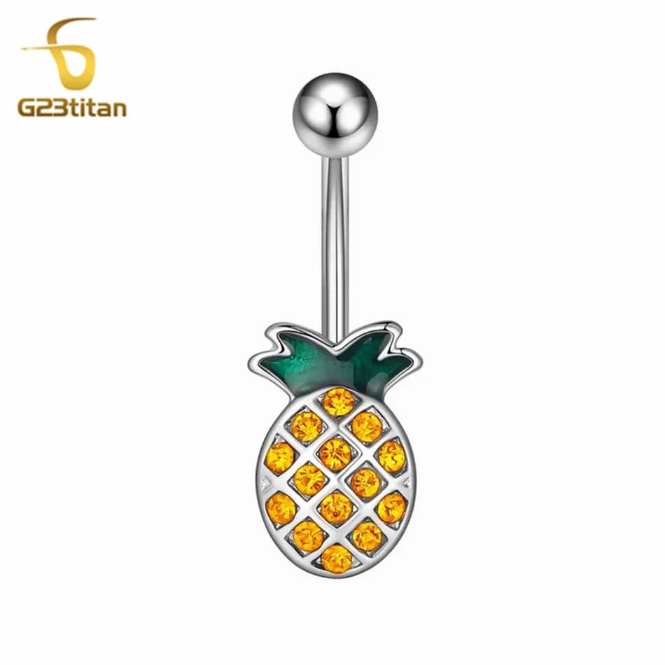 G23Titan 1pc Casual Fashion Yellow Zircon Pineapple Belly Button Rings Close-fitting Piercing Navel Women Beach Party Jewelry 