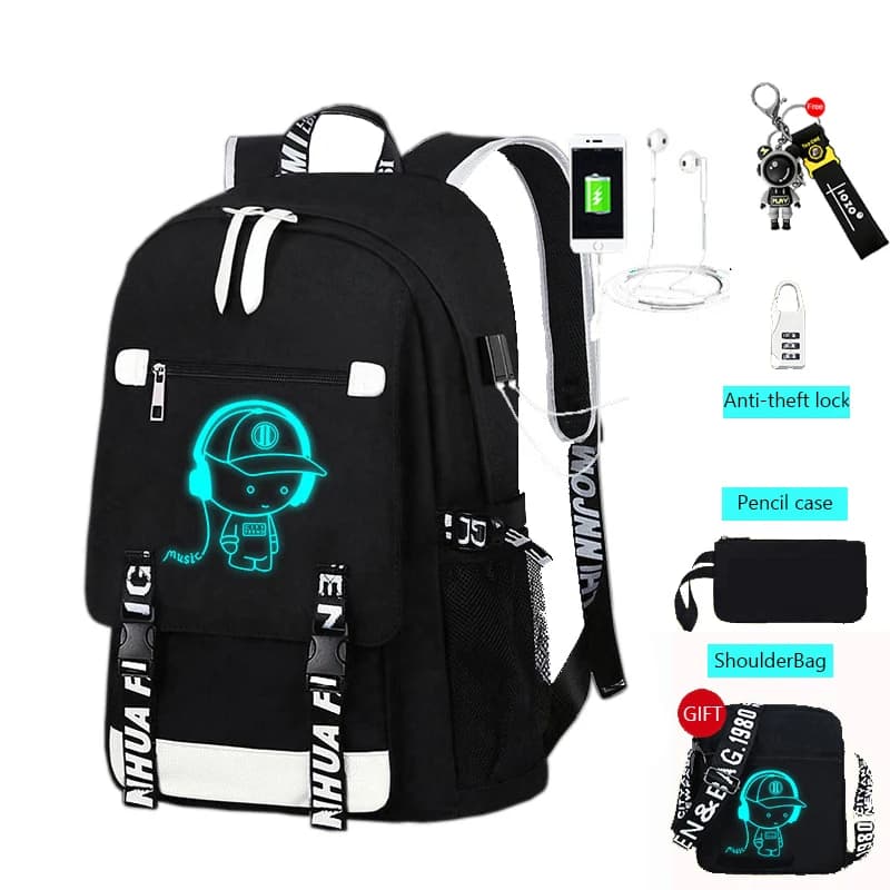 Kids School Bags For Teenage Boy USB Port Canvas Schoolbag Student Bookbag Fashion Laptop Waterproof Luminous Backpack Mochilas