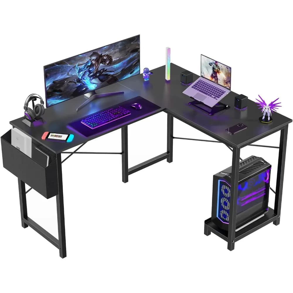 L Shaped Desk - Computer Desk Corner Desks Gaming Desk PC Table with CPU Stand Side Bag for Home Office Dorm Sturdy Writing Wor