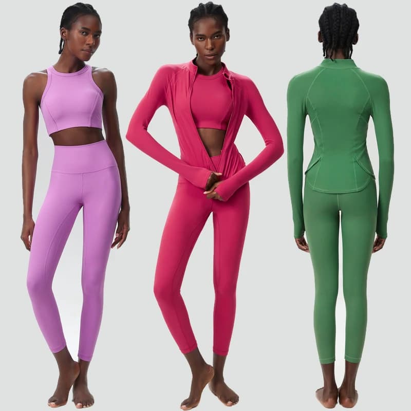 3pcs Fitness Yoga Set Women Solid Color Ribbed Gym Suit Long Sleeve Workout Running Sportswear Female Breathble Workout Clothes
