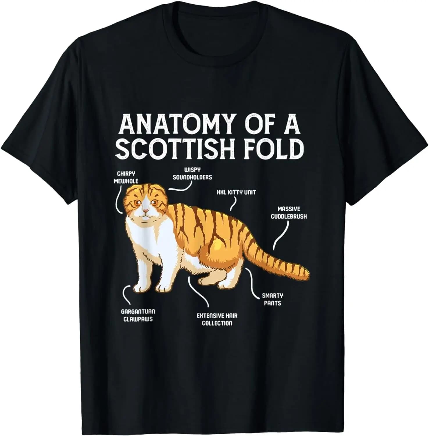 Funny Anatomy of A Scottish Fold Cat Gift Unisex T-Shirt 100% Cotton O-Neck Short Sleeve Summer Casual Mens T-shirt Size S-3XL