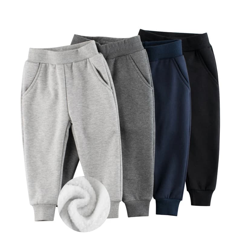 Plus Velvet Sports Pants Boys 2025 Winter New Children Clothing Solid Color Kids Elastic Waist Sweatpant for Boy Trouser 2-9Y