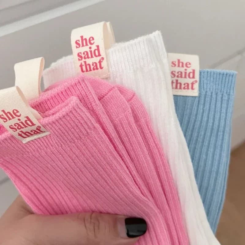 Japanese Retro Cloth Label She Said That Women's Socks Spring Summer Cotton Pile Socks Fashion Korean Style Girls Socks