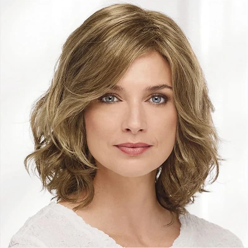 HAIRJOY Fabulous Mid-Length Wig with Swept Bang Synthetic Hair Wavy Wigs for Party