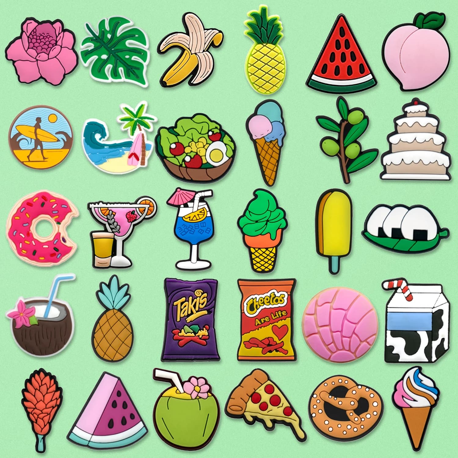 1/30pcs Summer Style Shoe Charms Cute Food Coconut Banana Shoe Accessories Decorations Pizza Donuts Ice Cream Fits All Clogs