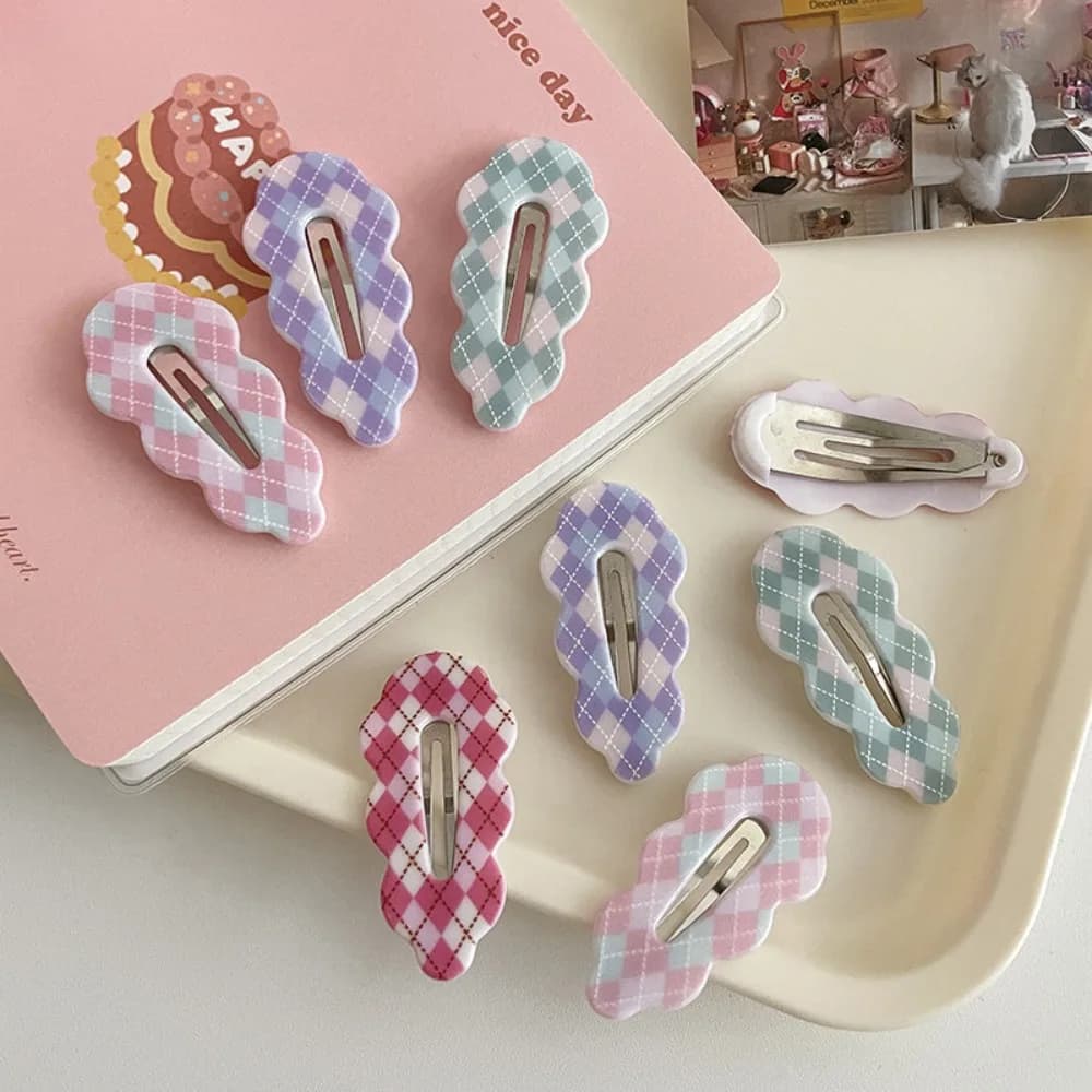 Sweet Alloy Plaid Hair Clip Acrylic Barrettes Cloud Hair Clip Candy Color Irregular Korean Style Hairpin Girls