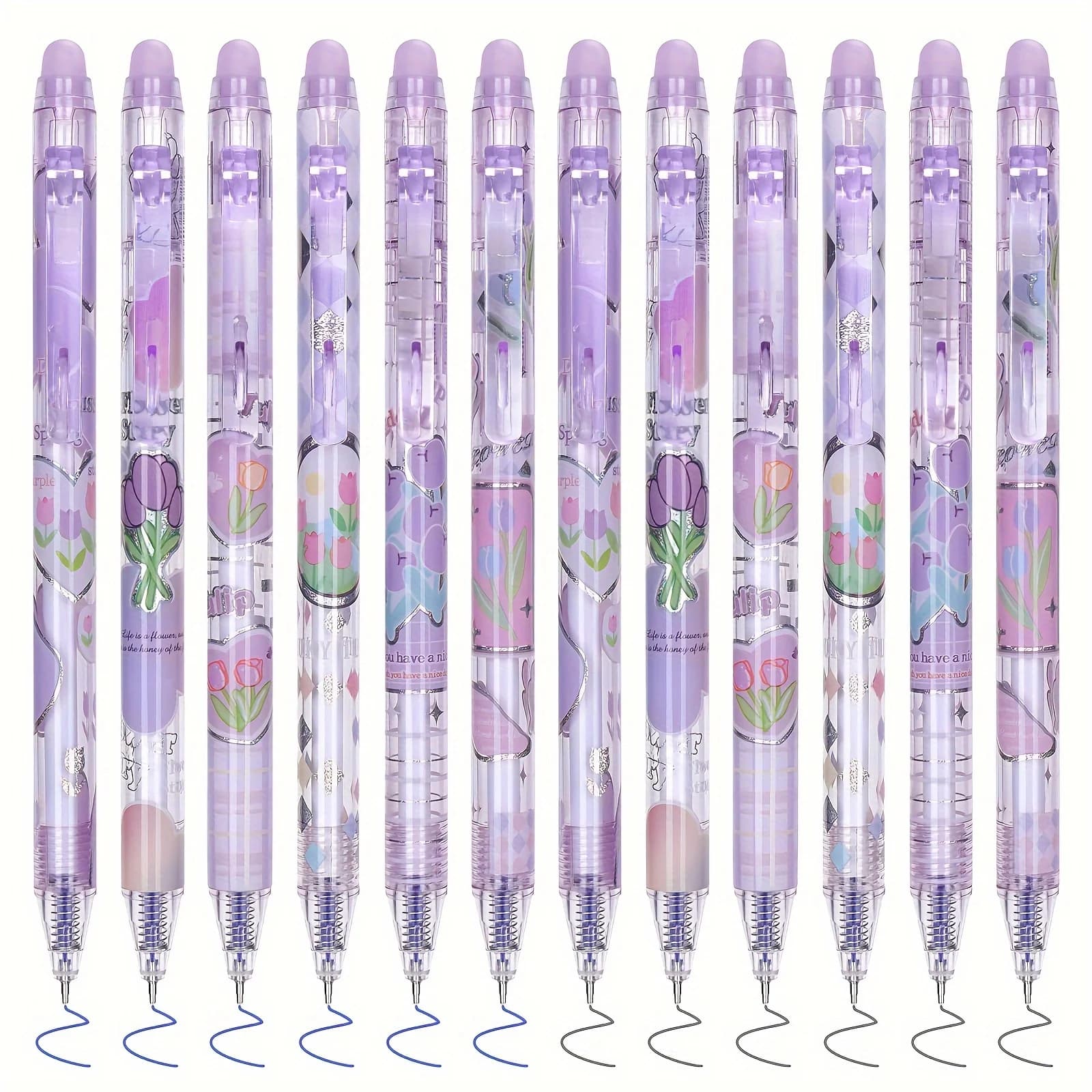6pcs Tulip Erasable Black/Blue Gel Pens Kawaii Gel Pens With Erasers Korean Stationery Students Girl Gift School Office Supplies
