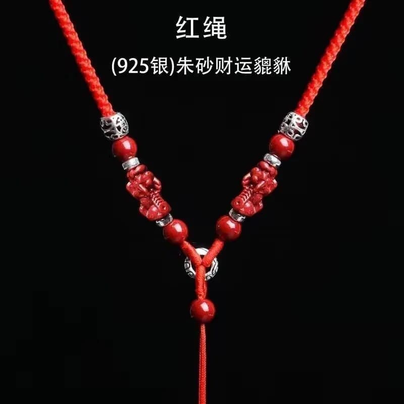 Sterling Silver Cinnabar Jade Pendant Lanyard Men's and Women's Necklace Rope Safe Buckle Hand-woven Rope Neck Hanging Jewelry