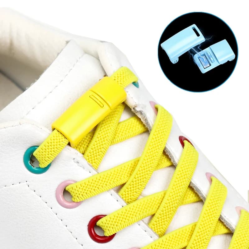 1 Pair No Tie Shoe Laces For Sneakers Color Magnetic Shoelaces Lock Elastic Shoelace Flat Simple Installation Metal button