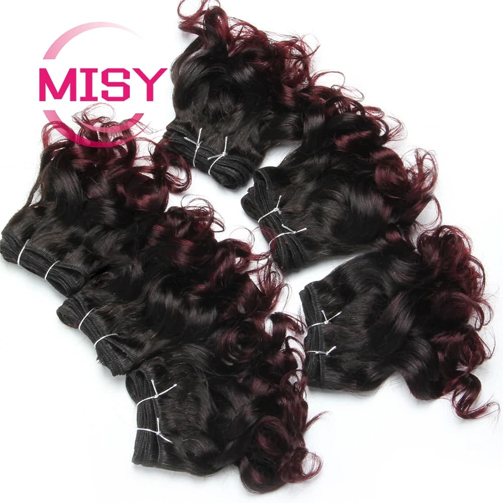 6Pcs/Lot Curly Human Hair Bundles Ombre Color Brazilian Hair Weave Bundles Short Remy Human Hair Curly Bundles For Women