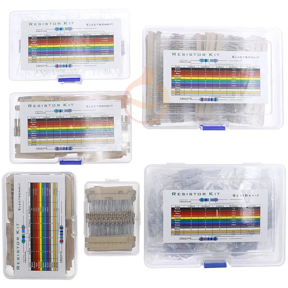 1/8W 1/4W 1/2W 1W 2W 3W 5W 5% 0 Ohm-10m ohm Carbon Film Resistor Assorted Kit With box 1K 2K 5.1K 10K 47K 100K 220K 470K 3M 10M