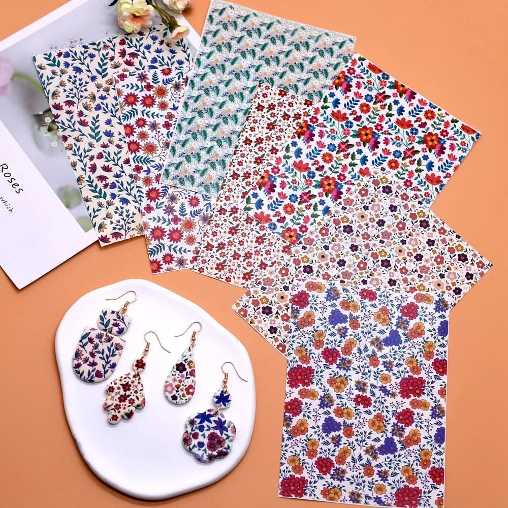 SNASAN DIY Sumptuous Flower Watercolor Transfer Paper Soft Pottery Polymer Clay Pendants Eearrings Jewelry Making Tool