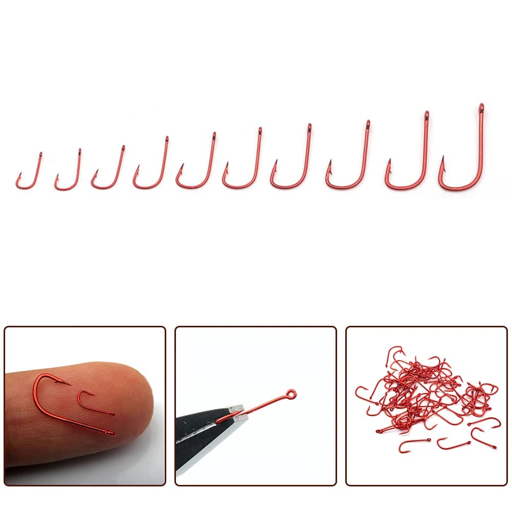 100pcs High Carbon Steel Fishing Hook Red With Barb Fast Attack Single Hooks Design For Live Bait Fishing Tools Accessories