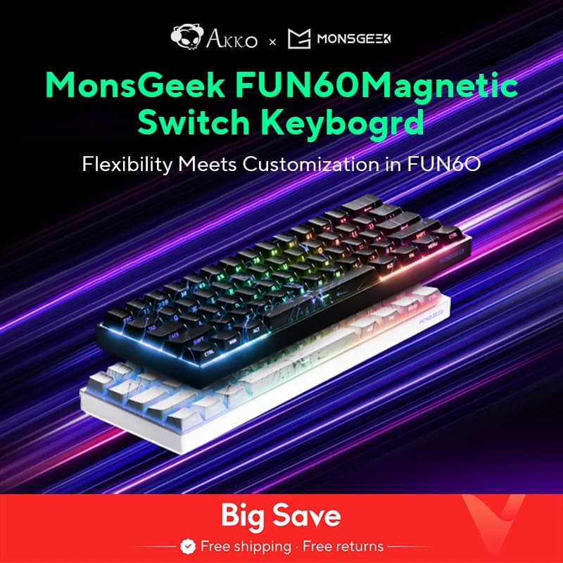 Akko MonsGeek FUN60 Mechanical Keyboard Magnetic Switch 60% Gaming Keyboards Rapid Trigger 0.01mm 8K ARGB HE/TMR Custom Keyboard
