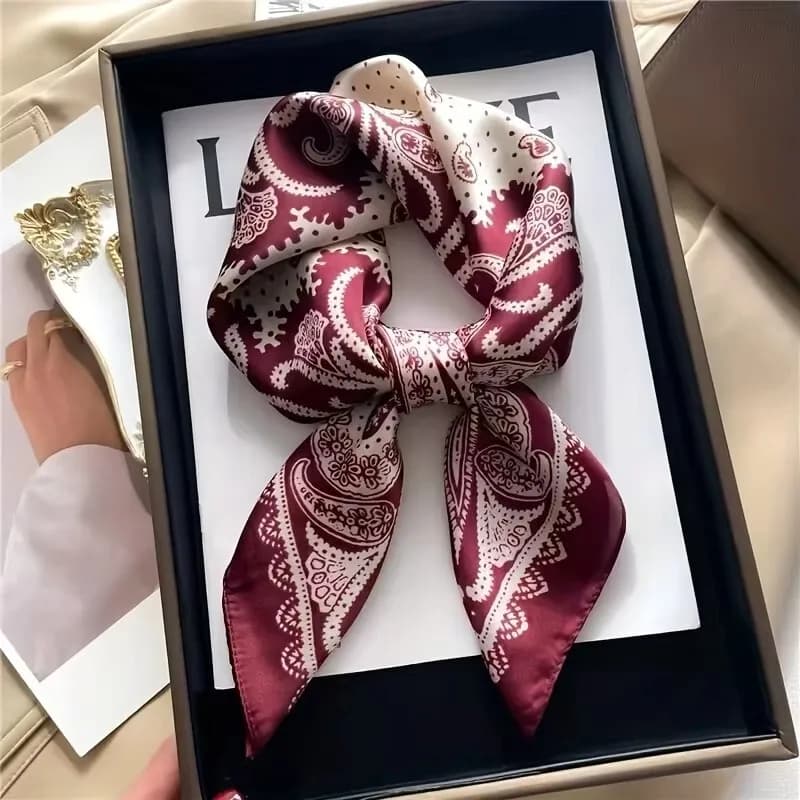 2025 New Paisley Print Square Scarf Soft Satin Silk-like Thin Neck Scarf Mature Style Bandana Sunscreen Headscarf For Women