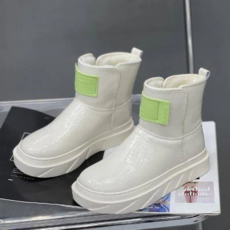 2025 Winter Women's Boots Plush Thick Soled Outdoor Leather Comfortable Casual Personality Waterproof Non-Slip Warm Cotton Shoes