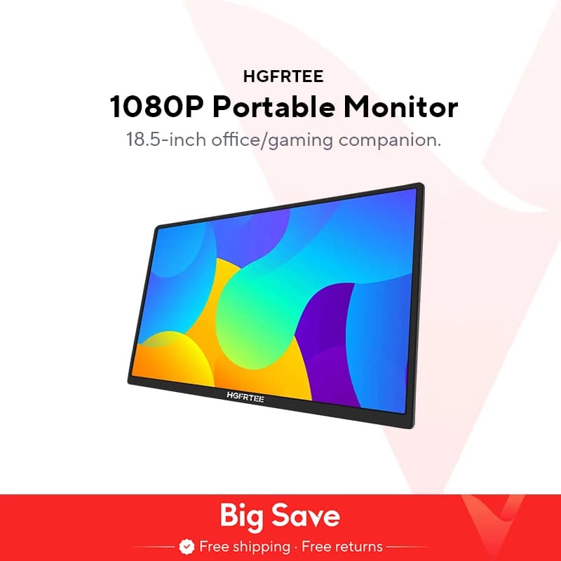 HGFRTEE 18.5inch Portable Monitor 100Hz RGB100% With VESA Hole & Back bracket Laptop Extended Display ADS-IPS HDR Screen
