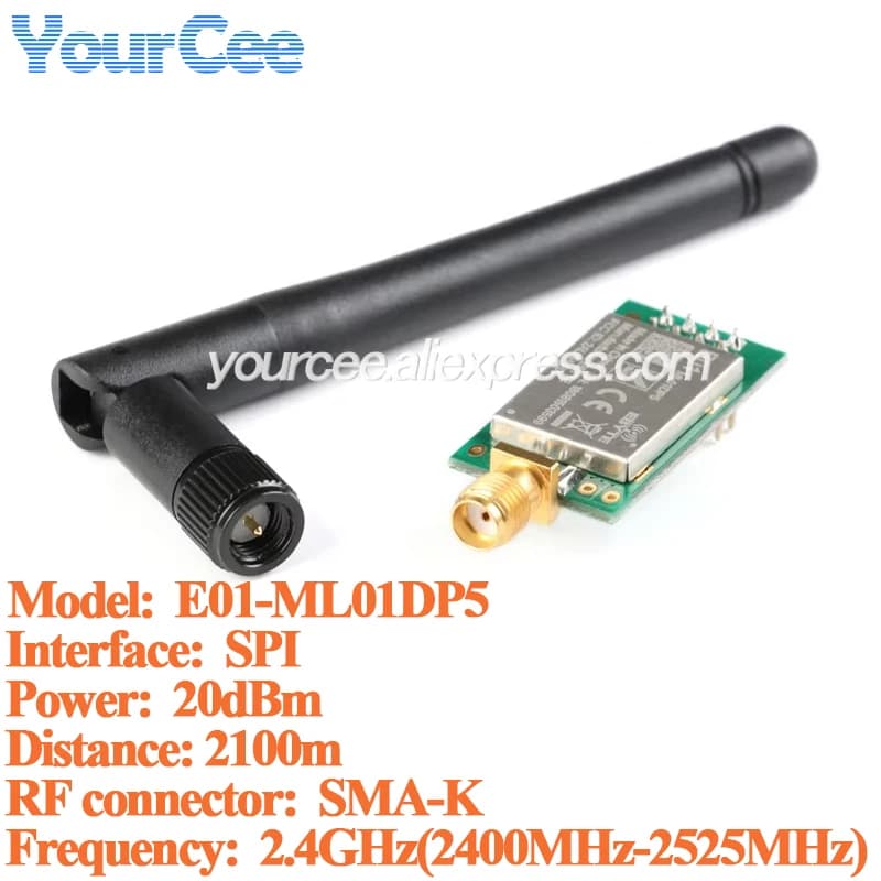 2pcs/1pc E01-ML01DP5 Ebyte 20dBm 2100m Long Range nRF24L01P+PA+LNA 2.4G Wireless Transceiver Module ML01DP5 Antenna with Shield