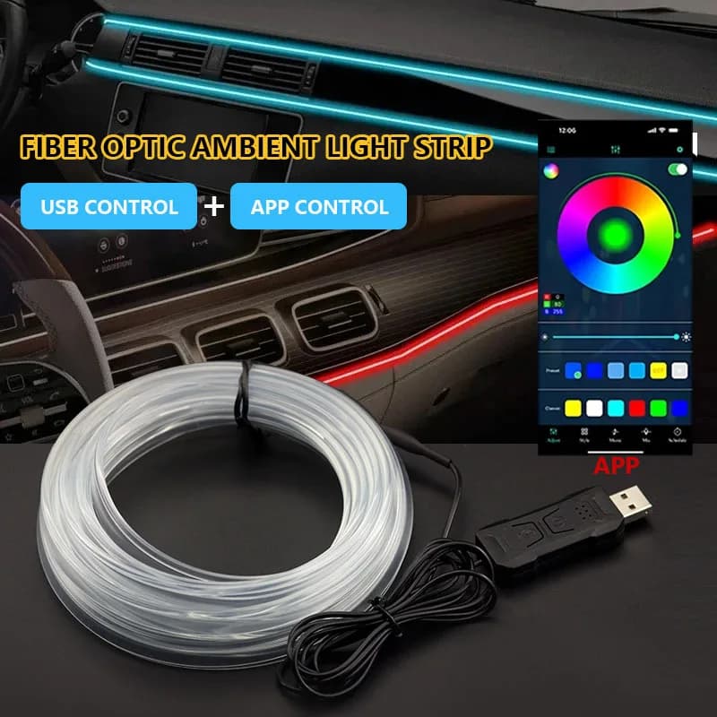 2/3/4/5M RGB Car Interior Atmosphere Light Ambient LED Light Strip USB Fiber Optic Atmosphere Lamp support APP Wireless Control