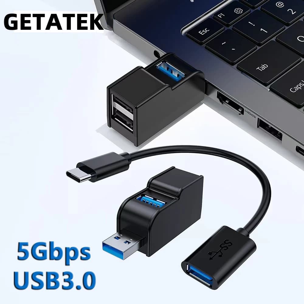 Getatek USB 3.0 HUB Adapter Extender Mini Splitter Box 1 to 3 Ports High Speed USB 2.0 For PC Laptop U Disk Card Reader