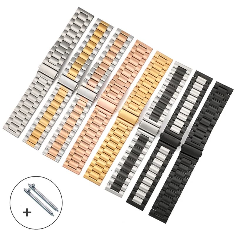 18mm 20mm 22mm Strap for Samsung Galaxy Watch 42mm/46mm Three bead Stainless Steel Metal watchbands for huawei gt