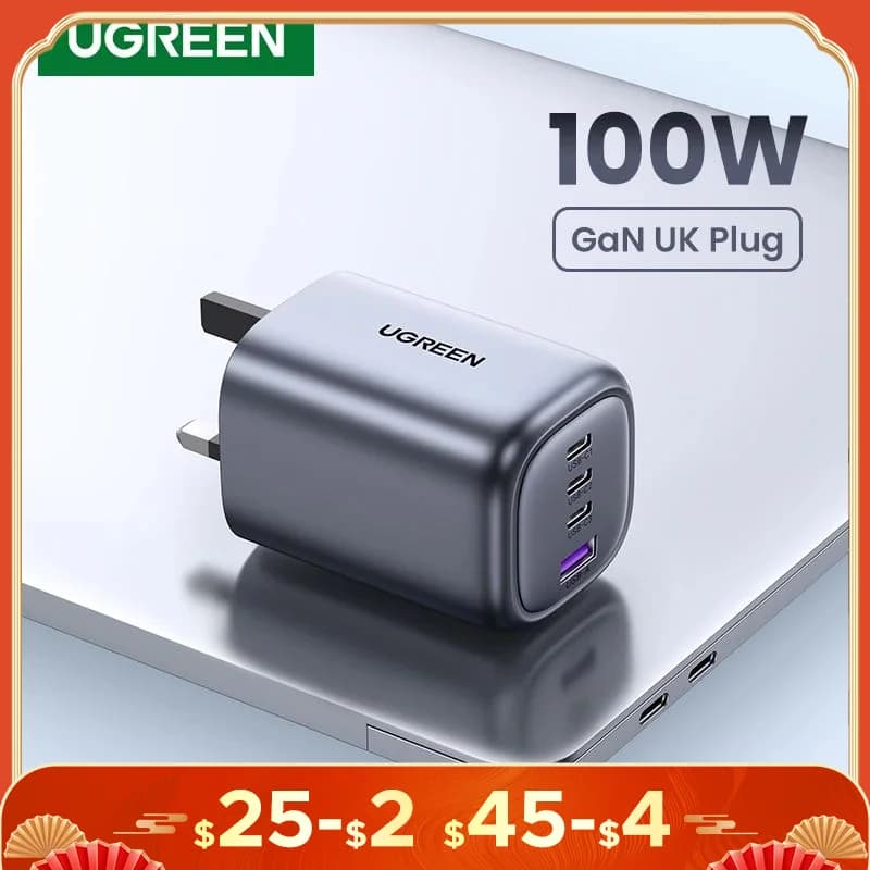 UGREEN UK Plug GaN 100W 65W Fast Charger QC 4.0 3.0 for Macbook Air Tablet iPhone 16 15 14 Pro Max Xiaomi USB Type C PD Charger