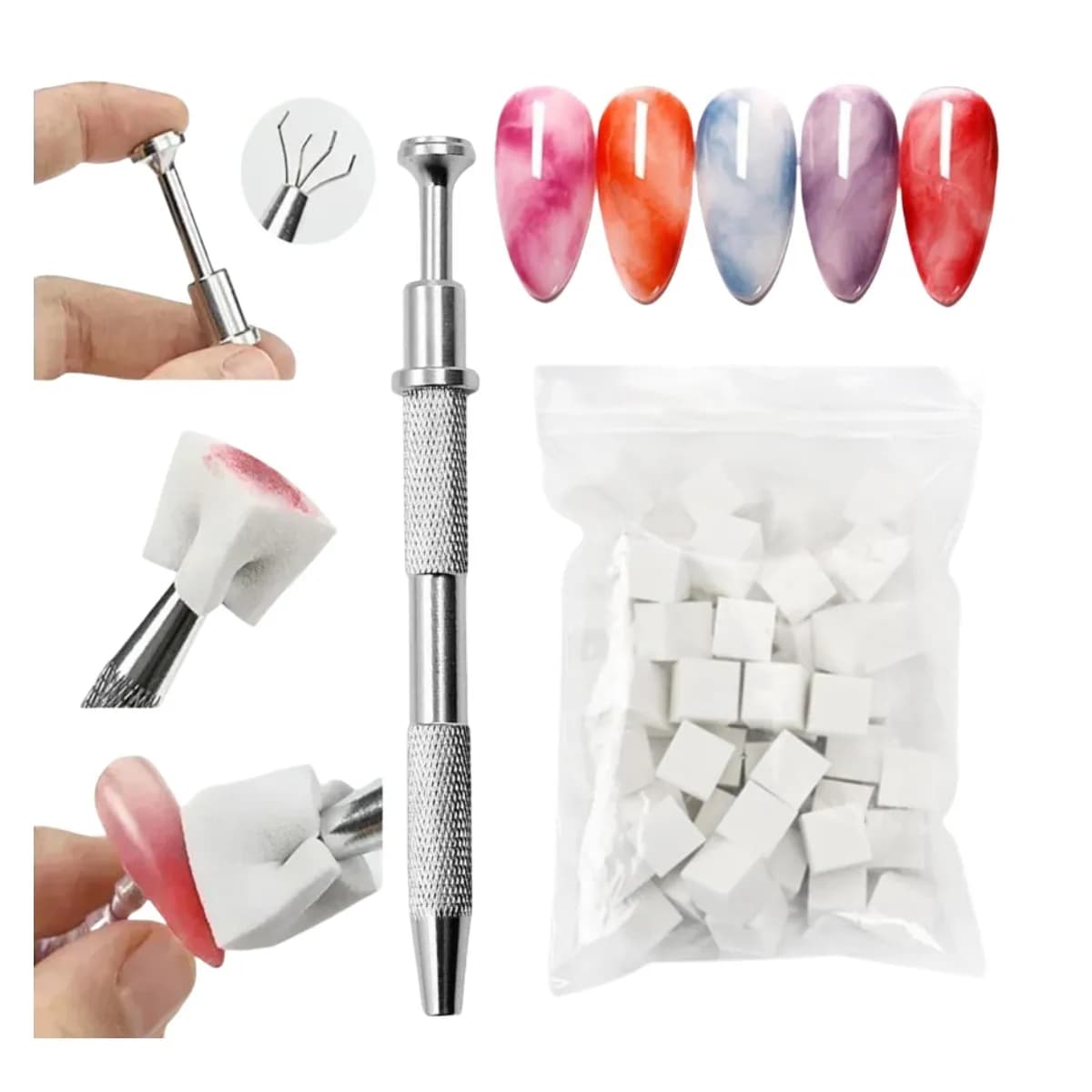 50pcs Ombre Sponge for Nails, Soft Gradient Nail Sponge with Grabbing Pen Ombre Nail Brush French Tip Tool Manicure Design Acces