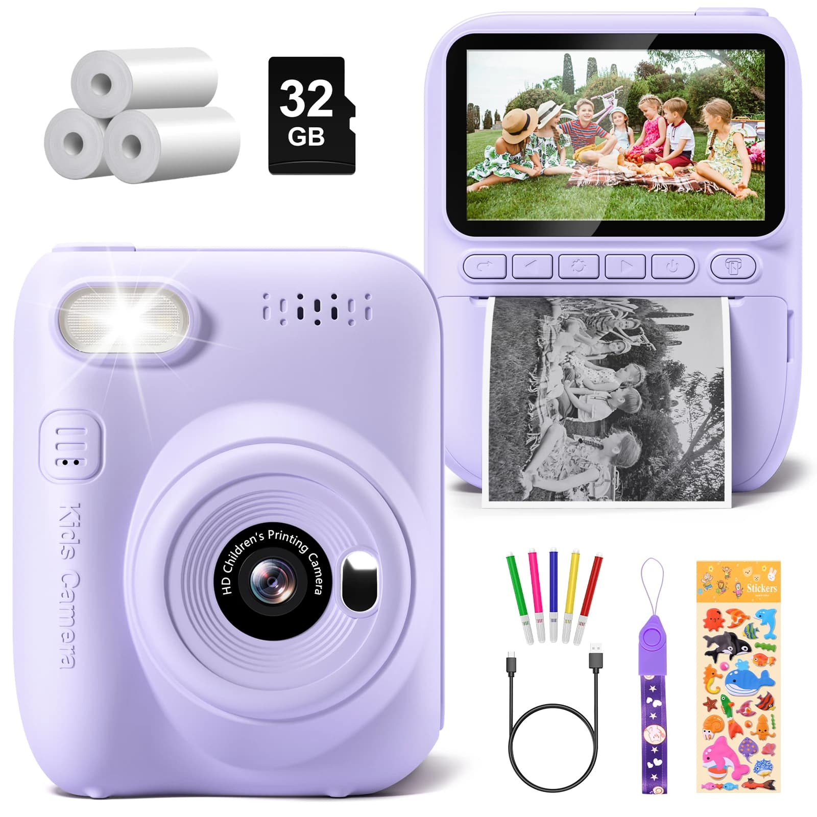 Instant Print Camera for Kids, 3.0" Kids Camera for 6-12 Year, 32MP HD 1080P Digital Camera with 3 Rolls of Printer Paper
