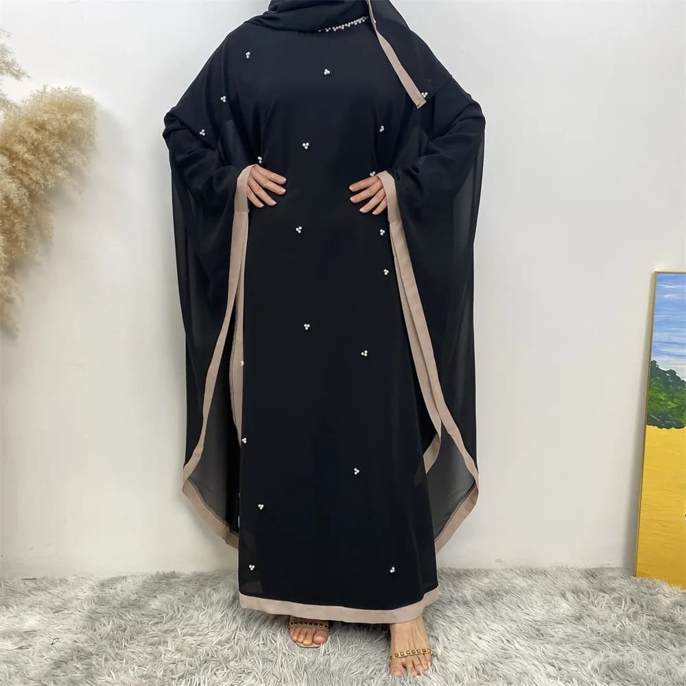 Middle Easte Turkish Chiffon Loose Muslim Bat Sleeve Dress Hijab Women Dubai Islamic Jalabiya Ramadan Robe Abaya Kaftan Djellaba