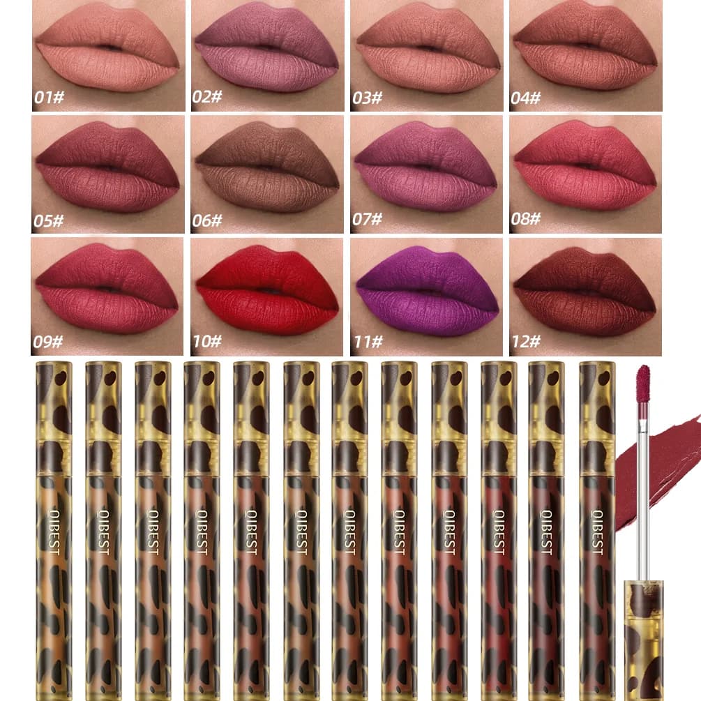QIBEST Hot Liquid Lipstick Velvet Matte Waterproof Nude Lip Gloss Long Lasting Sexy Women Lip Tint Mud Non-stick Cup Lip Makeup