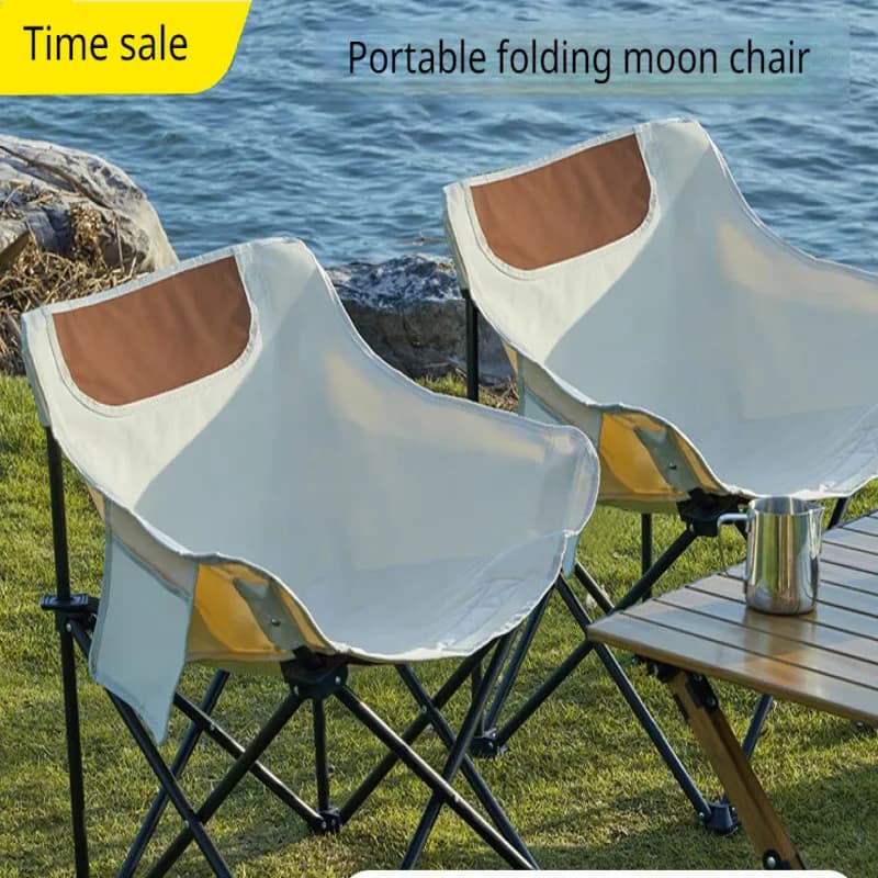 Portable Folding Camping Stool Moon Chair Outdoor Hiking Fishing Comfortable Camping Seat Travel Picnic Beach Outdoor Activities