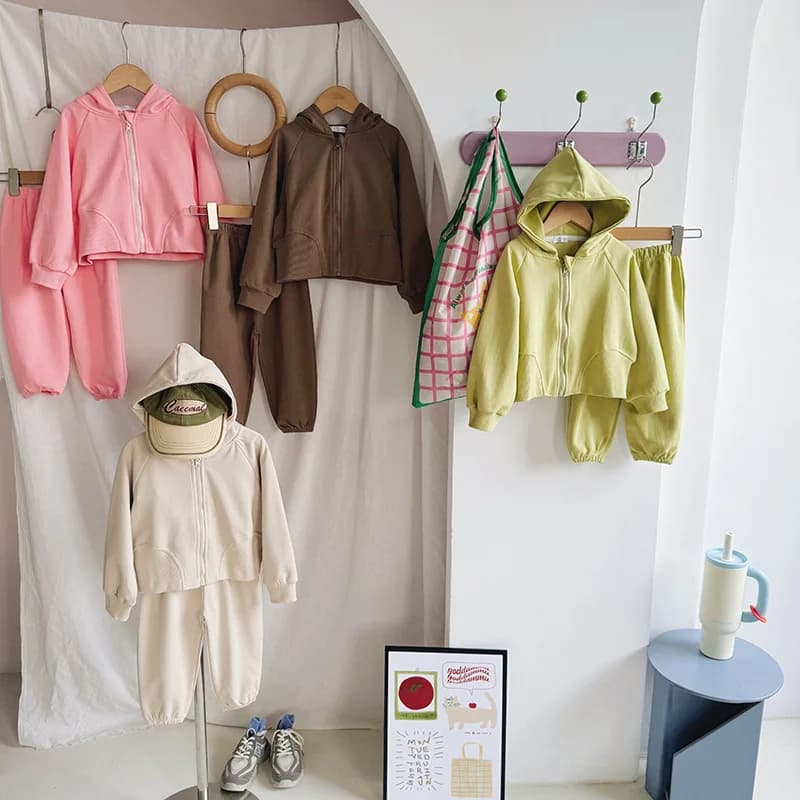 2-10 years old children's hoodie coat Girls casual zipper hoodie + drawstring ankle sweatpants two sets of autumn clothing