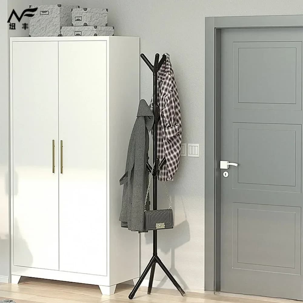 New Standing Coat Rack With Hooks Household Clothes Hanger Floor Standing Bedroom Storage Organizer Space-Saving Clothing Rack