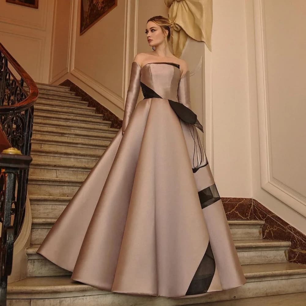 Customized Sparkle Pleat Pattern A-line Off-the-shoulder Long Dresses Celebrity Dresses Simple Classic Modern Style Sizes Availa