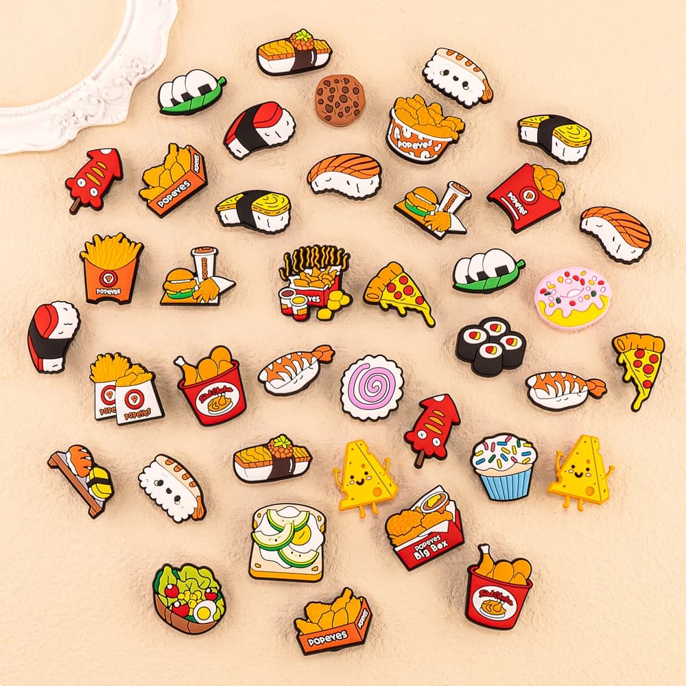 1/9/12pcs Cute Food Shoe Charms for Sandals Accessories Sushi Fried Chicken Shoe Decorations Pins for Kids Men Women Favor Gifts