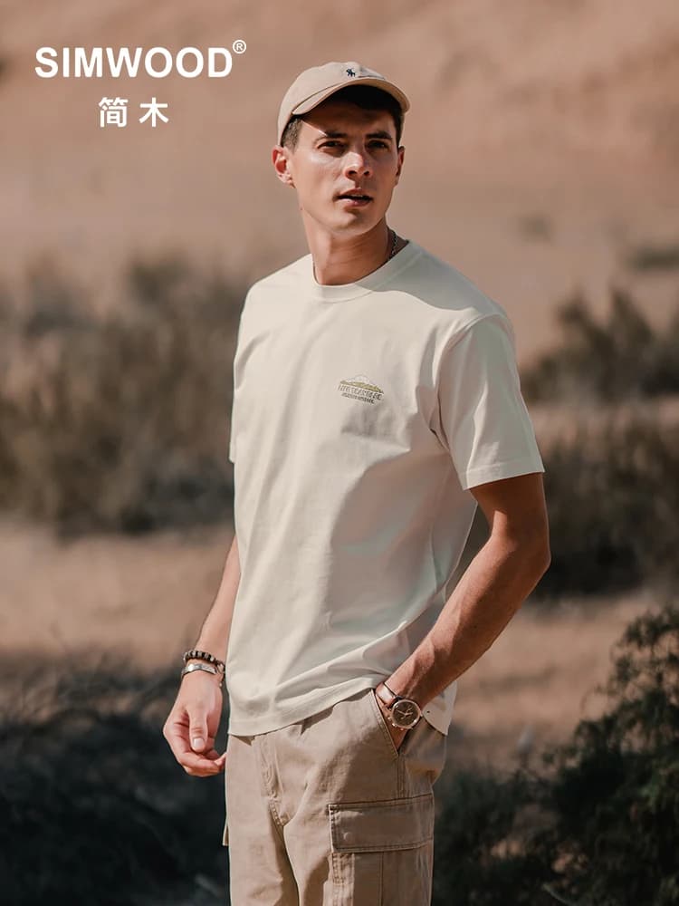SIMWOOD 2024 Summer New 240gsm Cool Feeling Sorona Fabric T-shirts Men Oversize Logo Print Breathable Tops