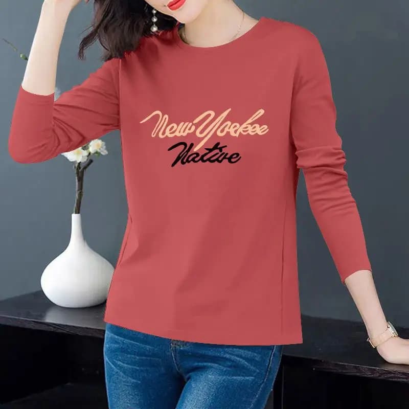 Fashion Printed Letter Loose All-match T-Shirt Women's Clothing 2023 Autumn New Oversized Casual Pullovers Commute Tee Shirt