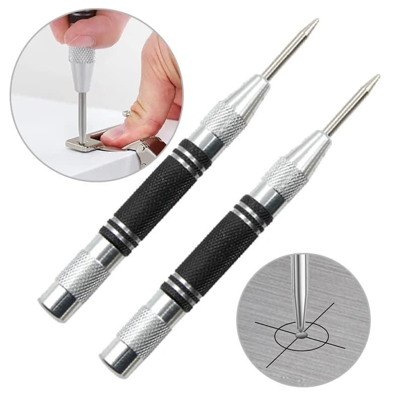 128mm woodworking center punch automatic spring locator glass striker broken window silver black automatic sample punch tool